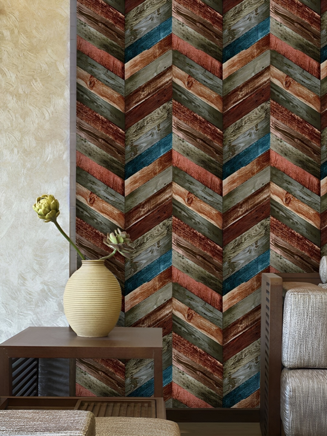 

Asian royal Brown & Blue Printed 3D Self-Adhesive Wall Sticker