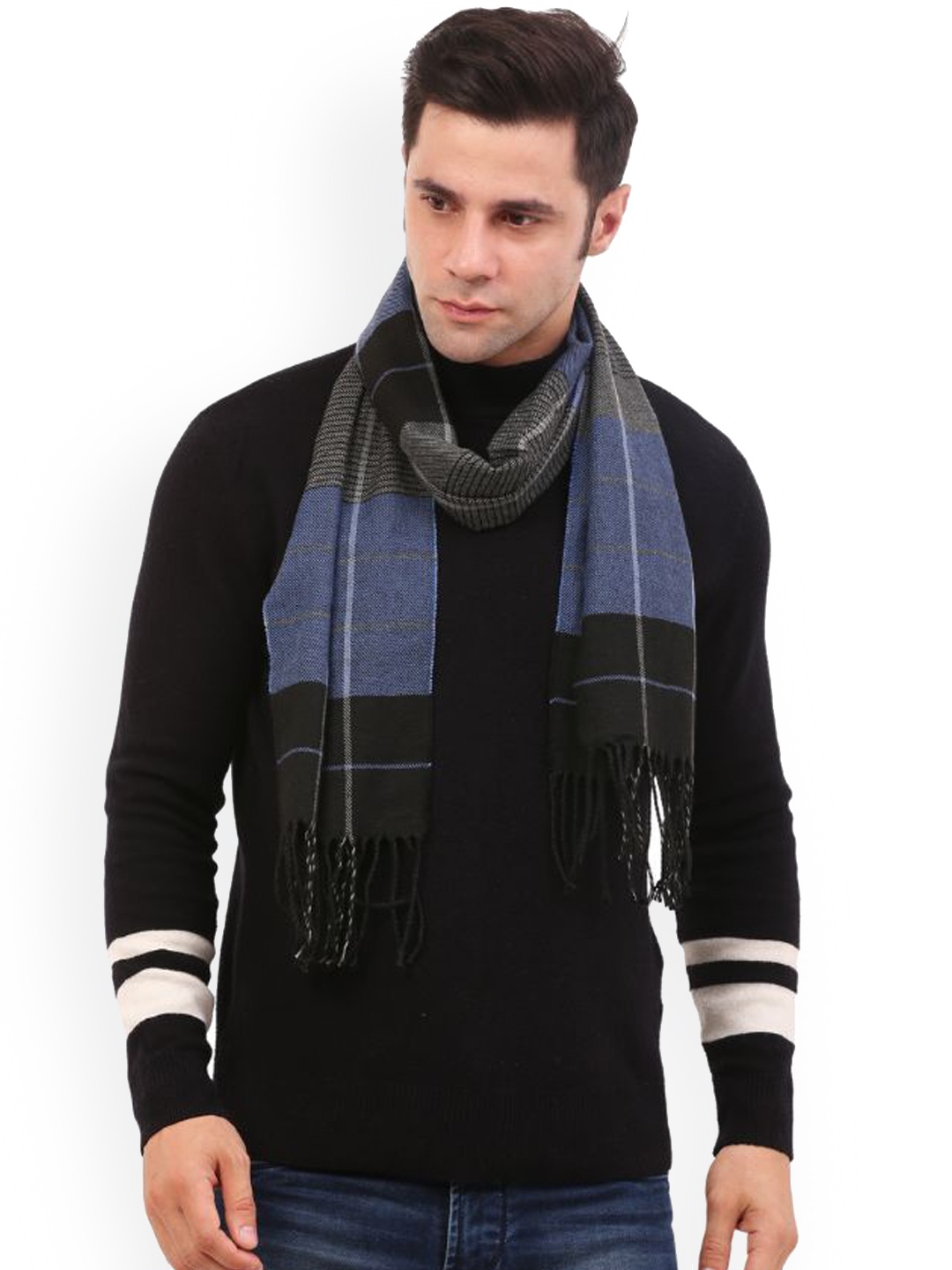 

Cazzano Men Checked Acrylic Mufflers, Blue