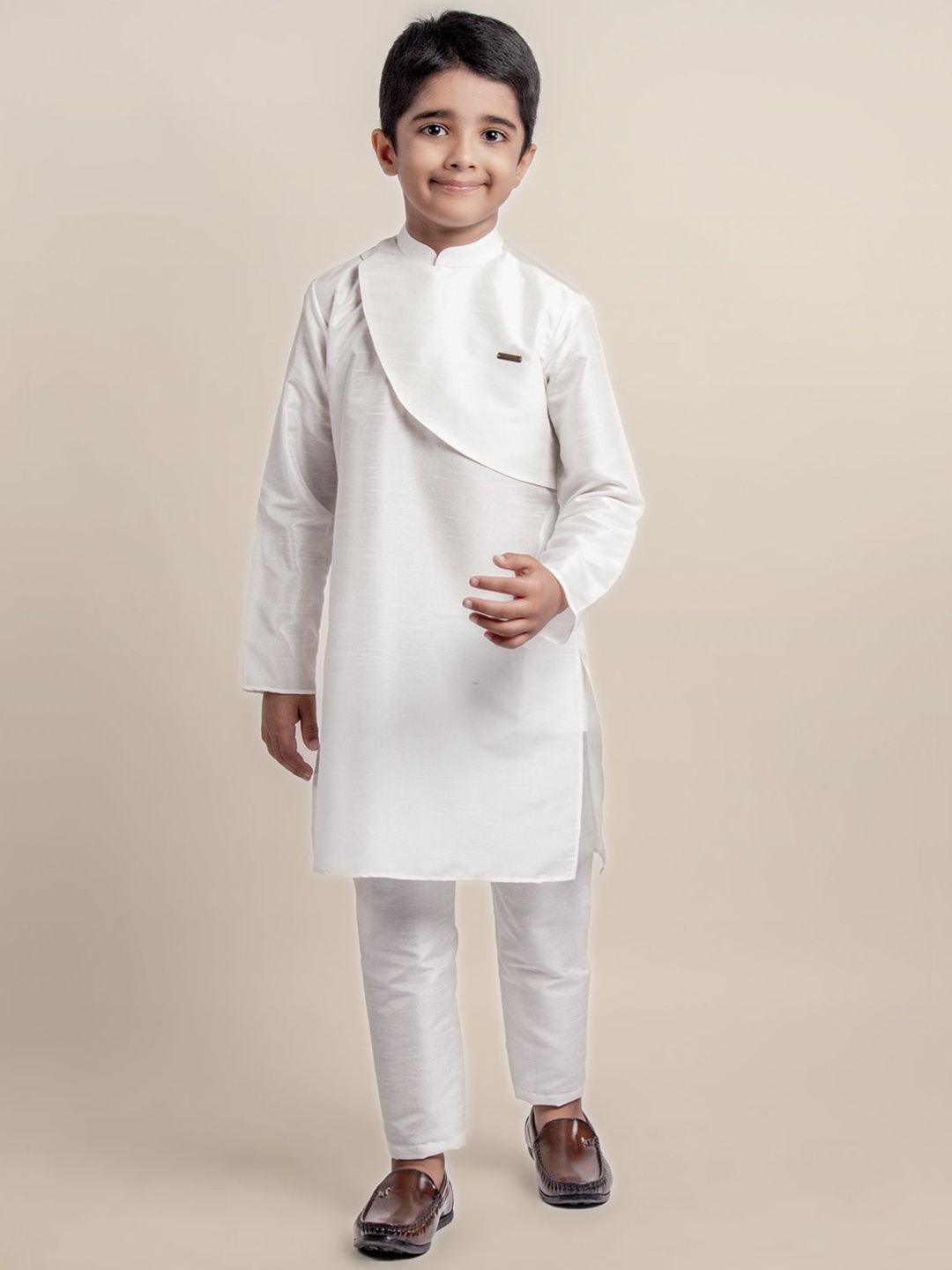 

DEVOILER Boys Mandarin Collar Straight Kurta, White