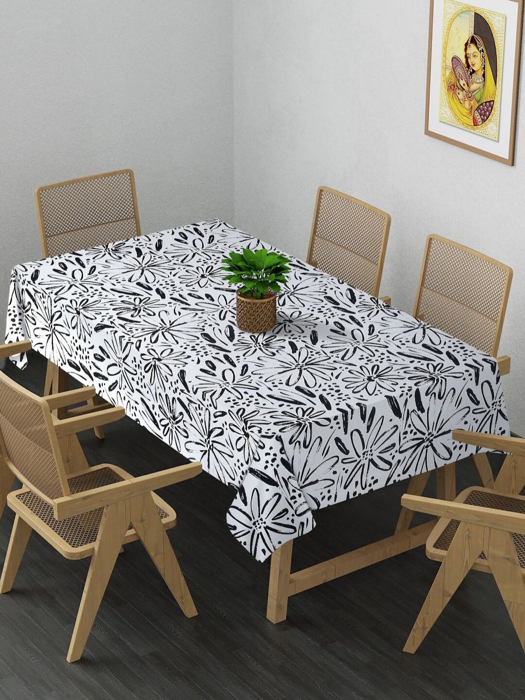 

Arrabi White & Black Floral Printed 6-Seater Table Cover