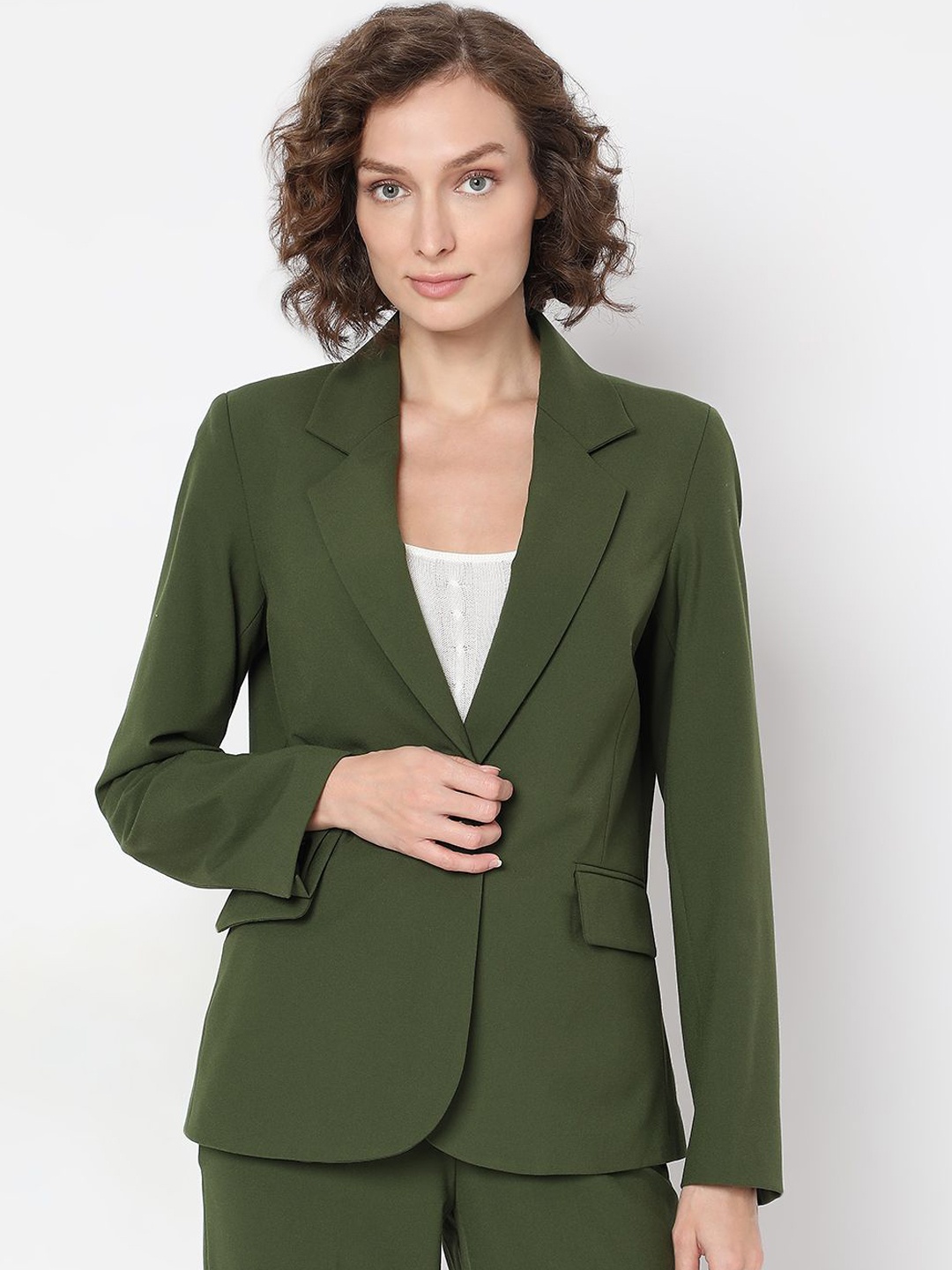 

Vero Moda Notched Lapel Collar Single Breasted Formal Blazer, Olive