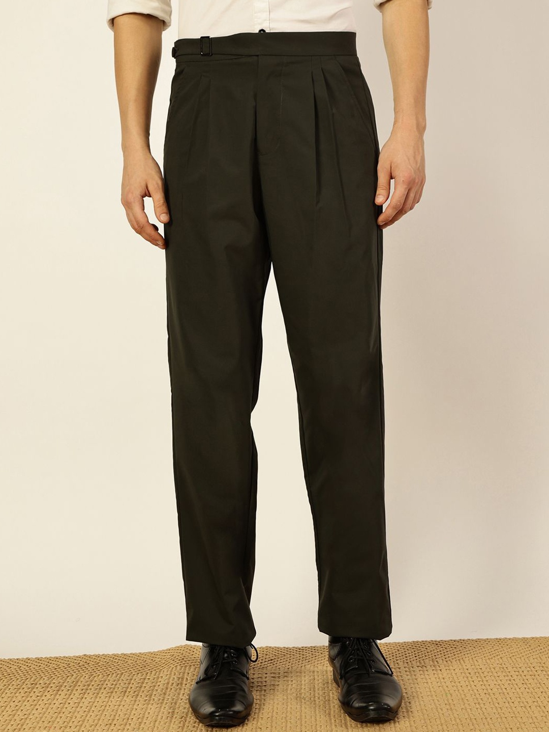 

Thomas Scott Men Smart Pleated Regular Trousers, Olive