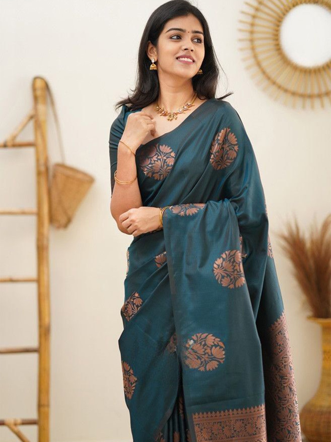 

Areca Designer Pure Silk Woven Design Zari Banarasi Saree, Teal