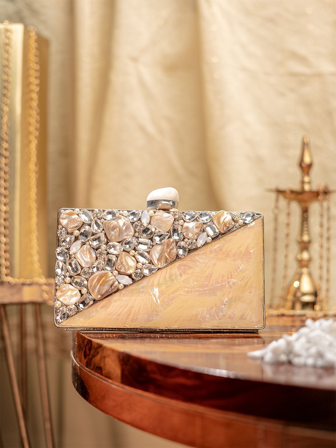 

NR By Nidhi Rathi Embellished Box Clutch, White