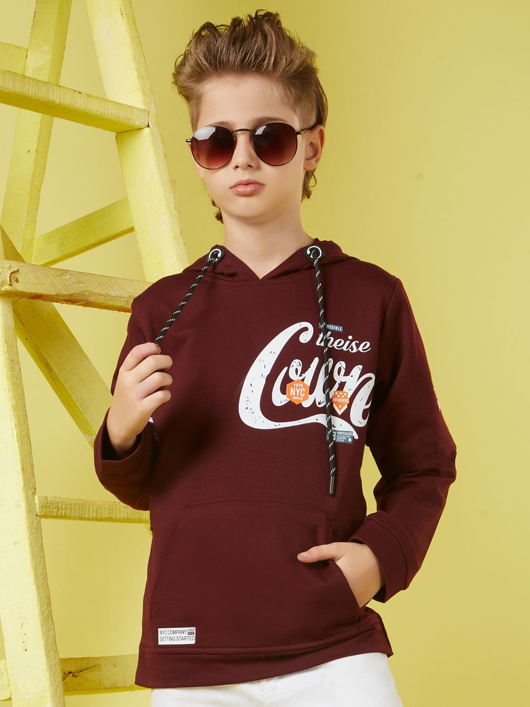 

MashUp Boys Biker Printed Hooded Applique T-shirt, Maroon