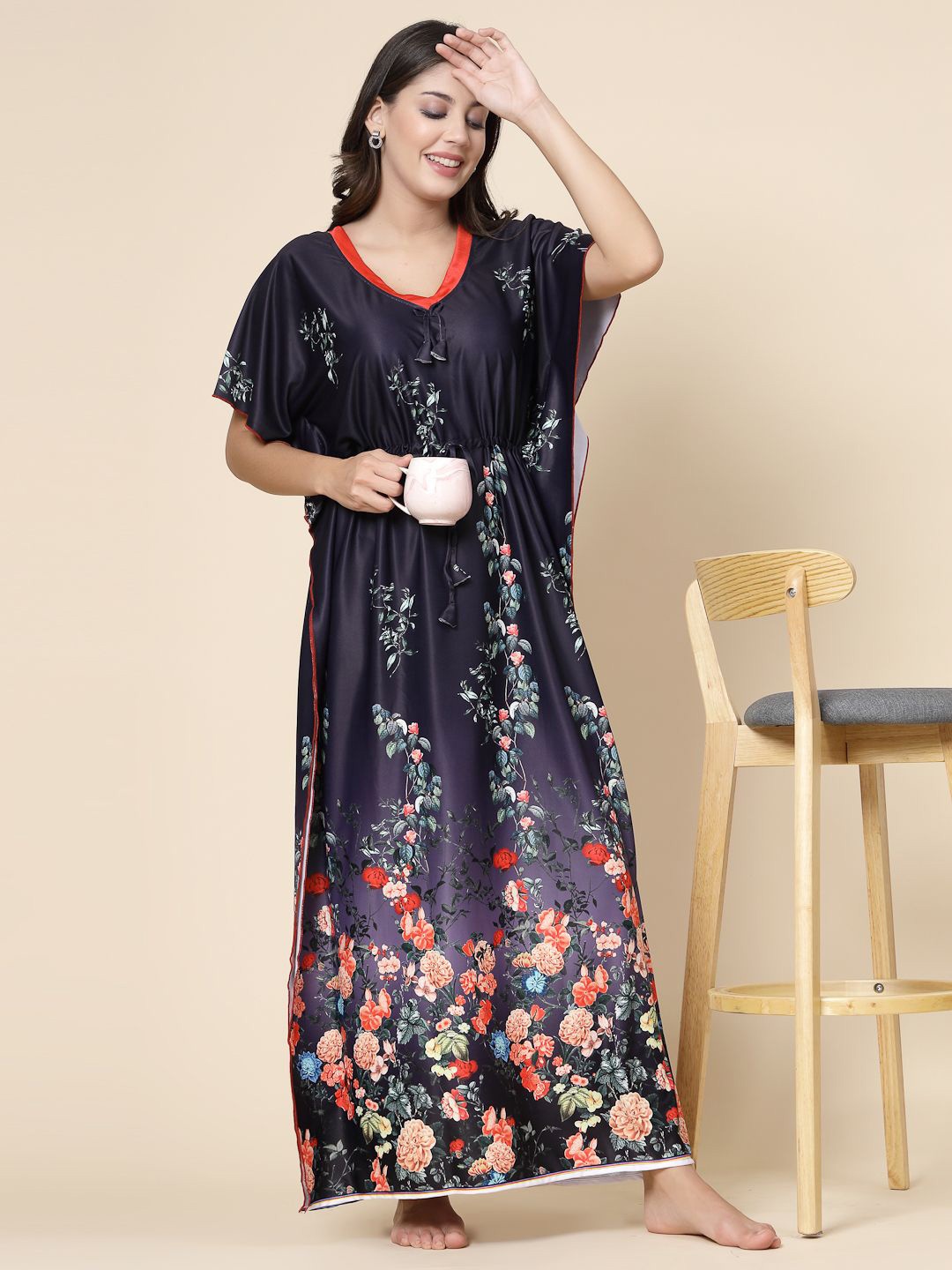 

CHUI MUI Women Printed Short Sleeves Maxi Nightdress, Blue