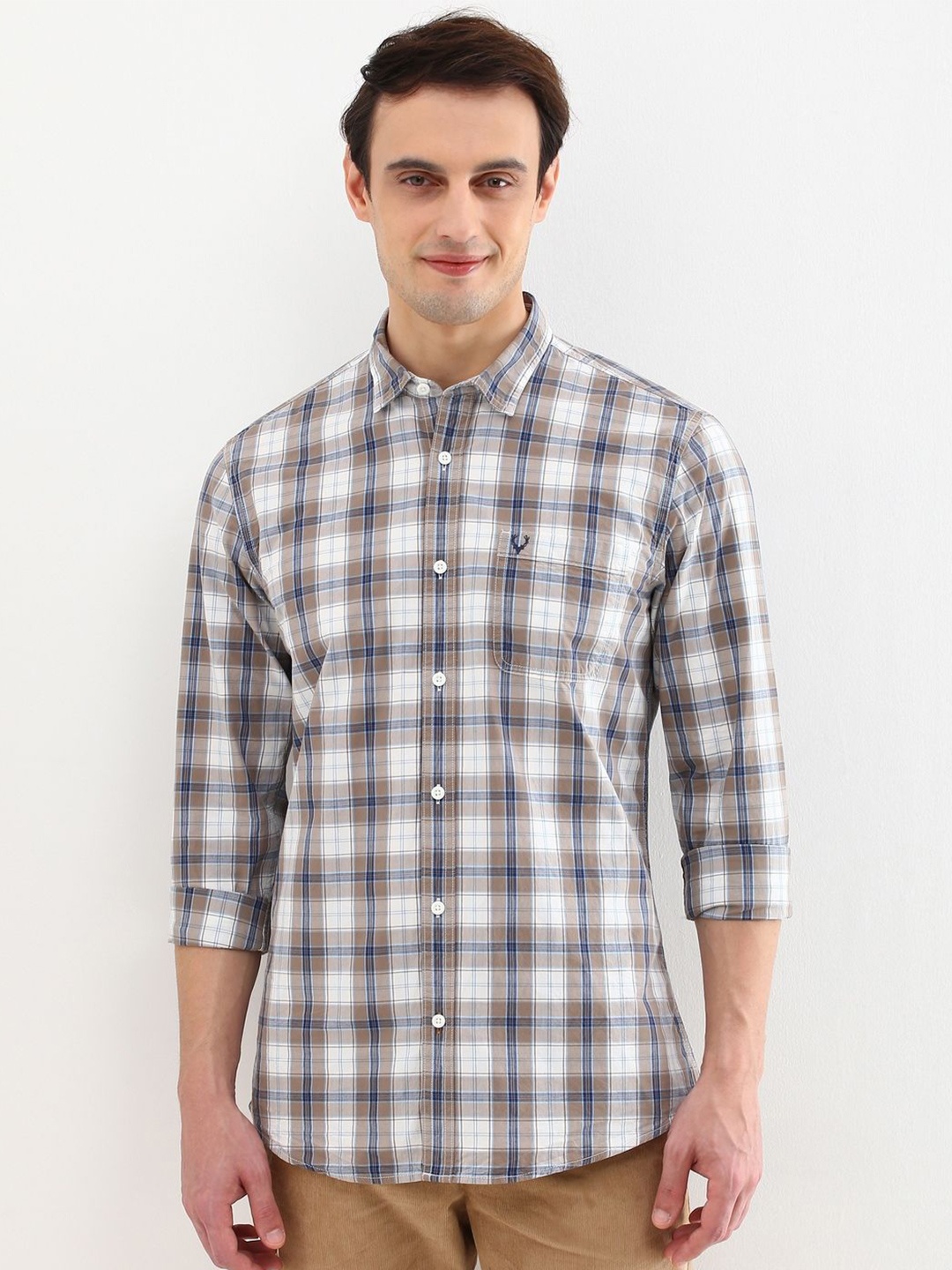 

Allen Solly Men Custom Opaque Checked Casual Shirt, Beige