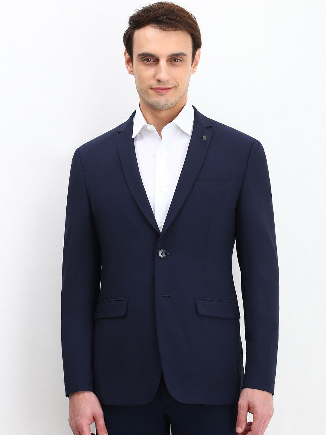 

Allen Solly Notched Lapel Slim Fit Single Breasted Blazer, Navy blue