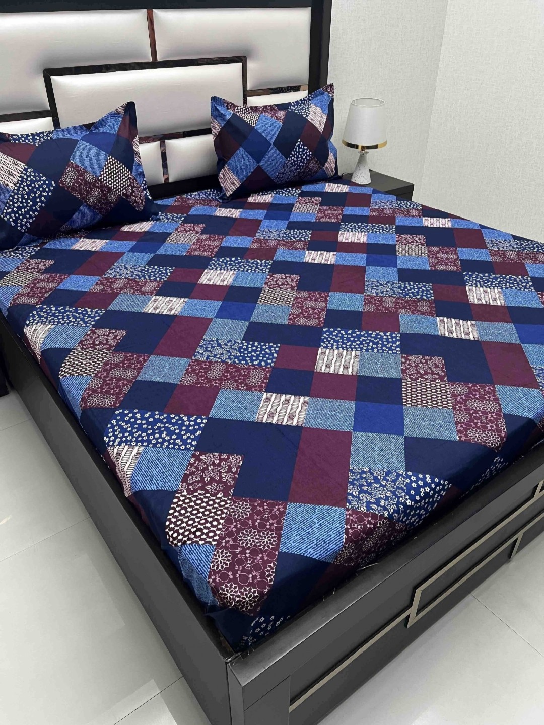 

Pure Decor Queen Size Double Bedsheet With 2 Pillow Covers 2.28m X 2.54m, Blue