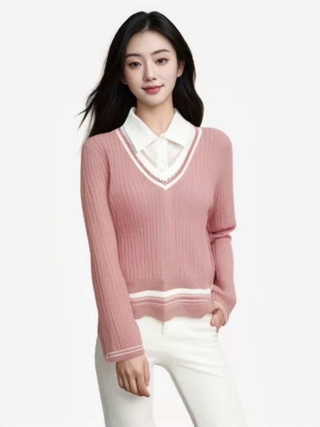 

StyleCast Women V-Neck Long Sleeves Pullover, Pink