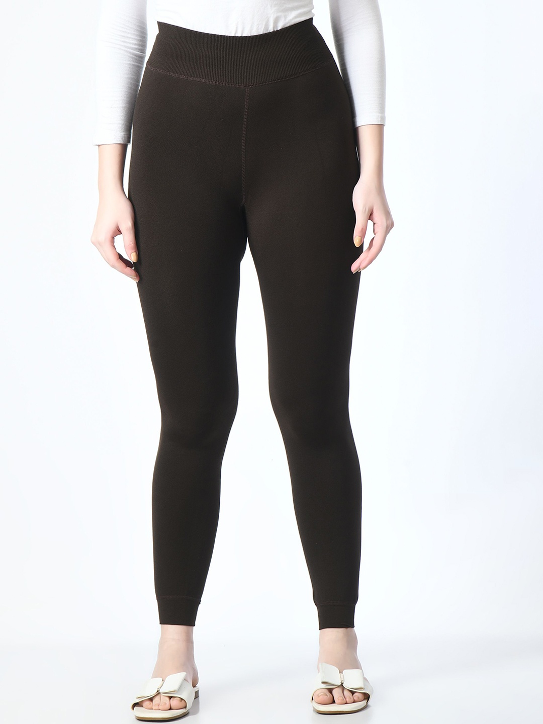 

Lebami Ribbed Mid-Rise Thermal Bottoms, Brown