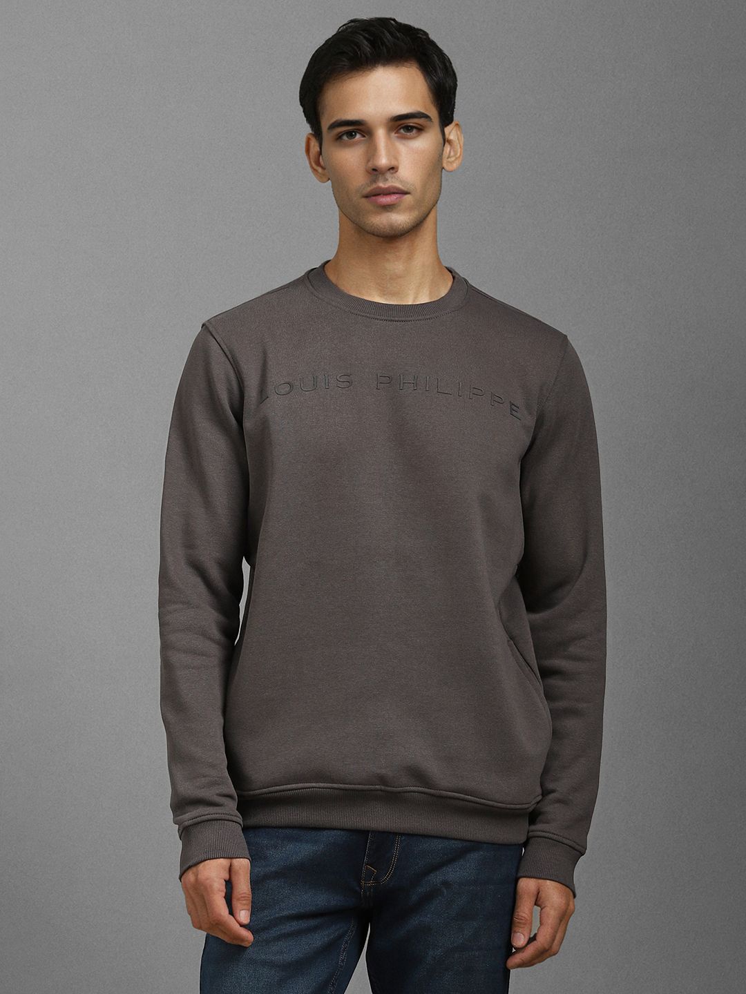 

Louis Philippe Men Printed Round Neck Long Sleeves Sweatshirt, Grey