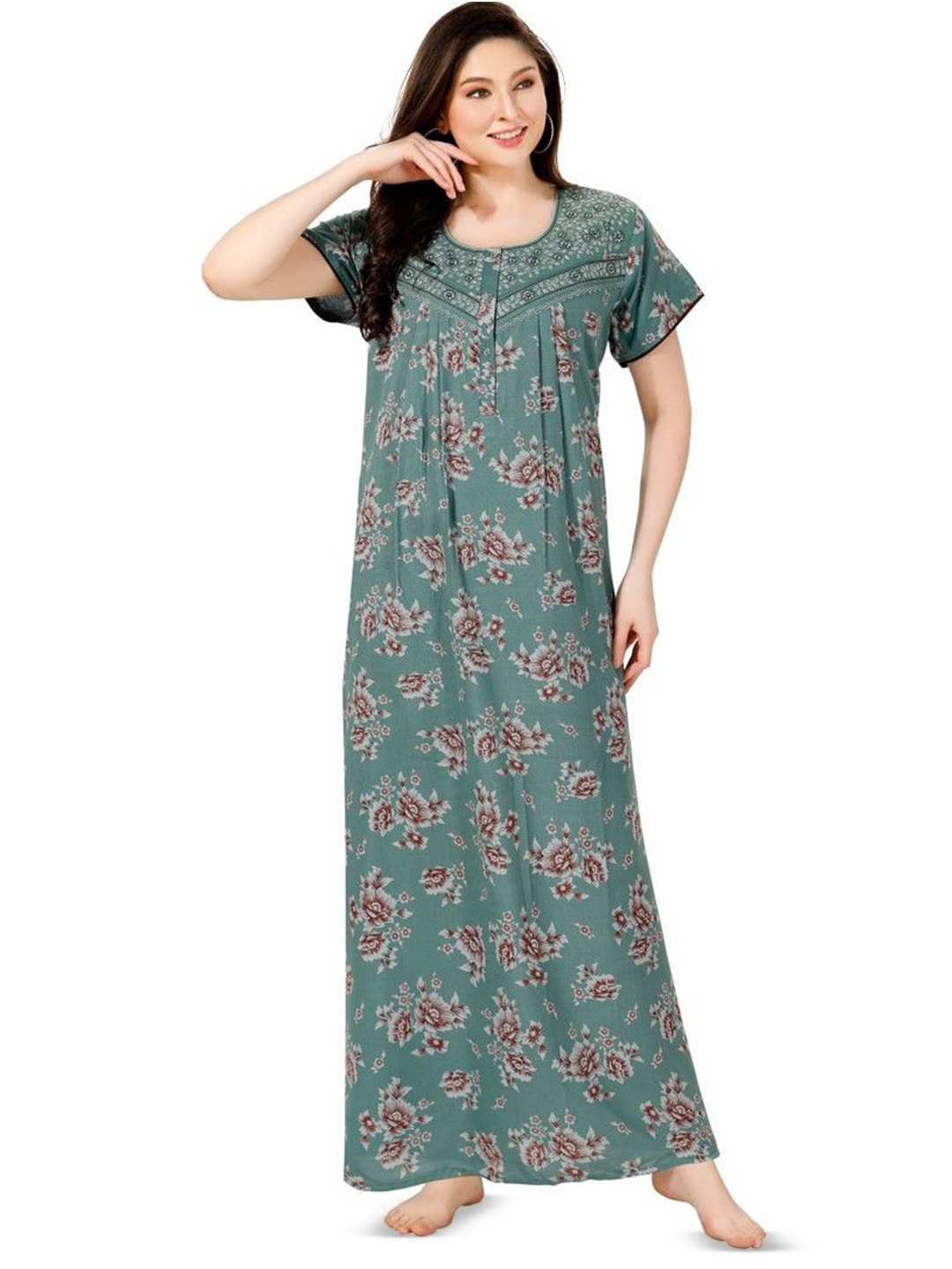 

Soulemo Women Floral Printed Maxi Nightdress, Green