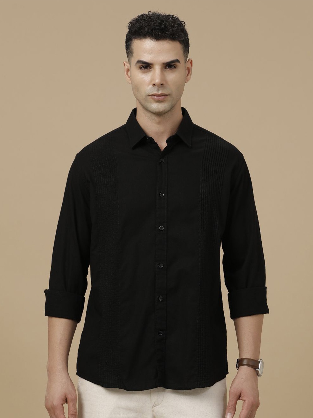 

CAVALLO by Linen Club Contemporary Slim Fit Casual Shirt, Black