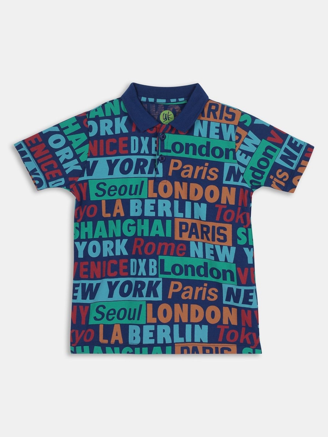 

YK Boys Printed Polo Collar Applique T-shirt, Blue