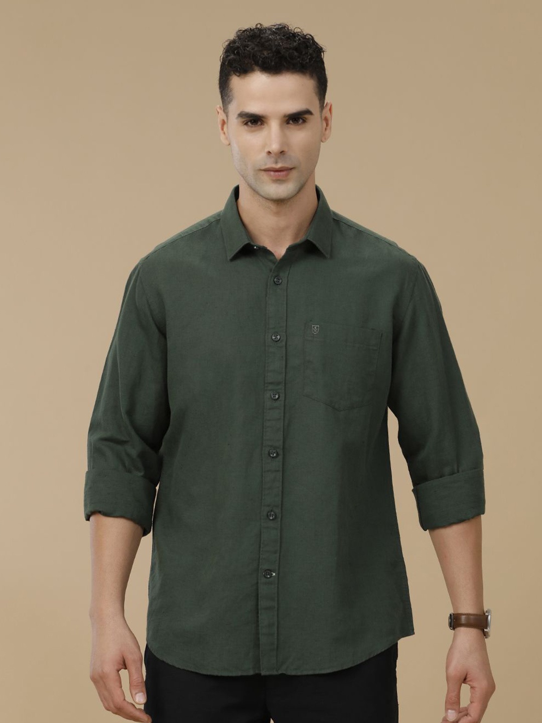 

Linen Club Contemporary Slim Fit Linen Cotton Casual Shirt, Green