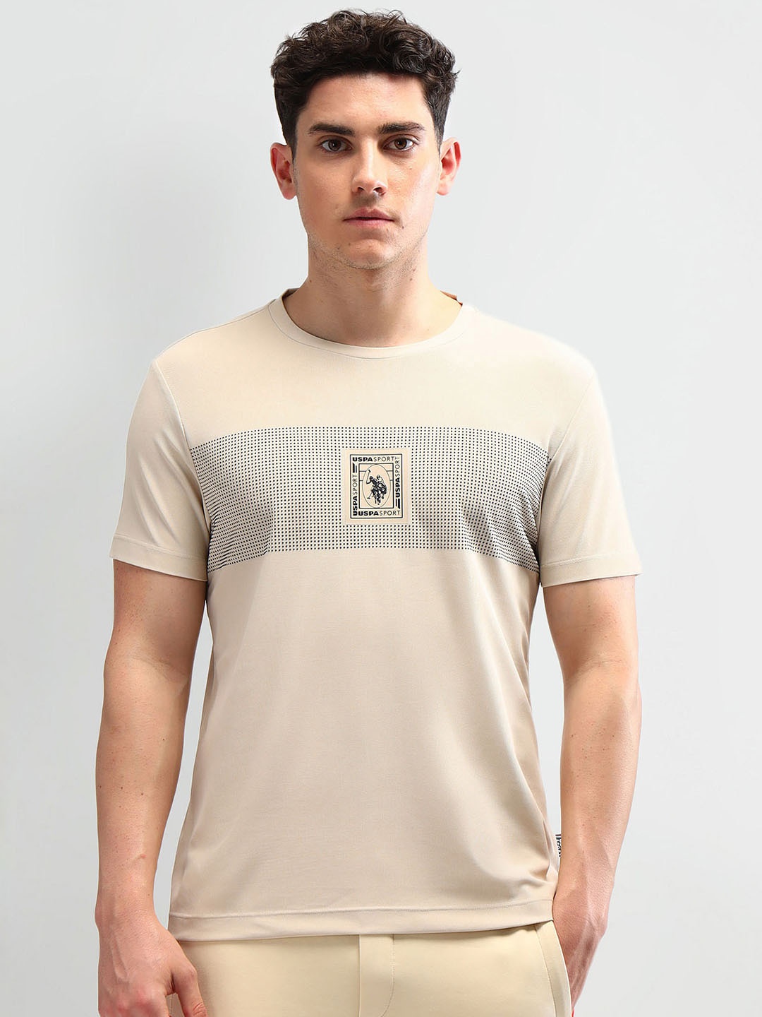 

U.S. Polo Assn. Men Brand Logo Slim Fit T-shirt, Beige