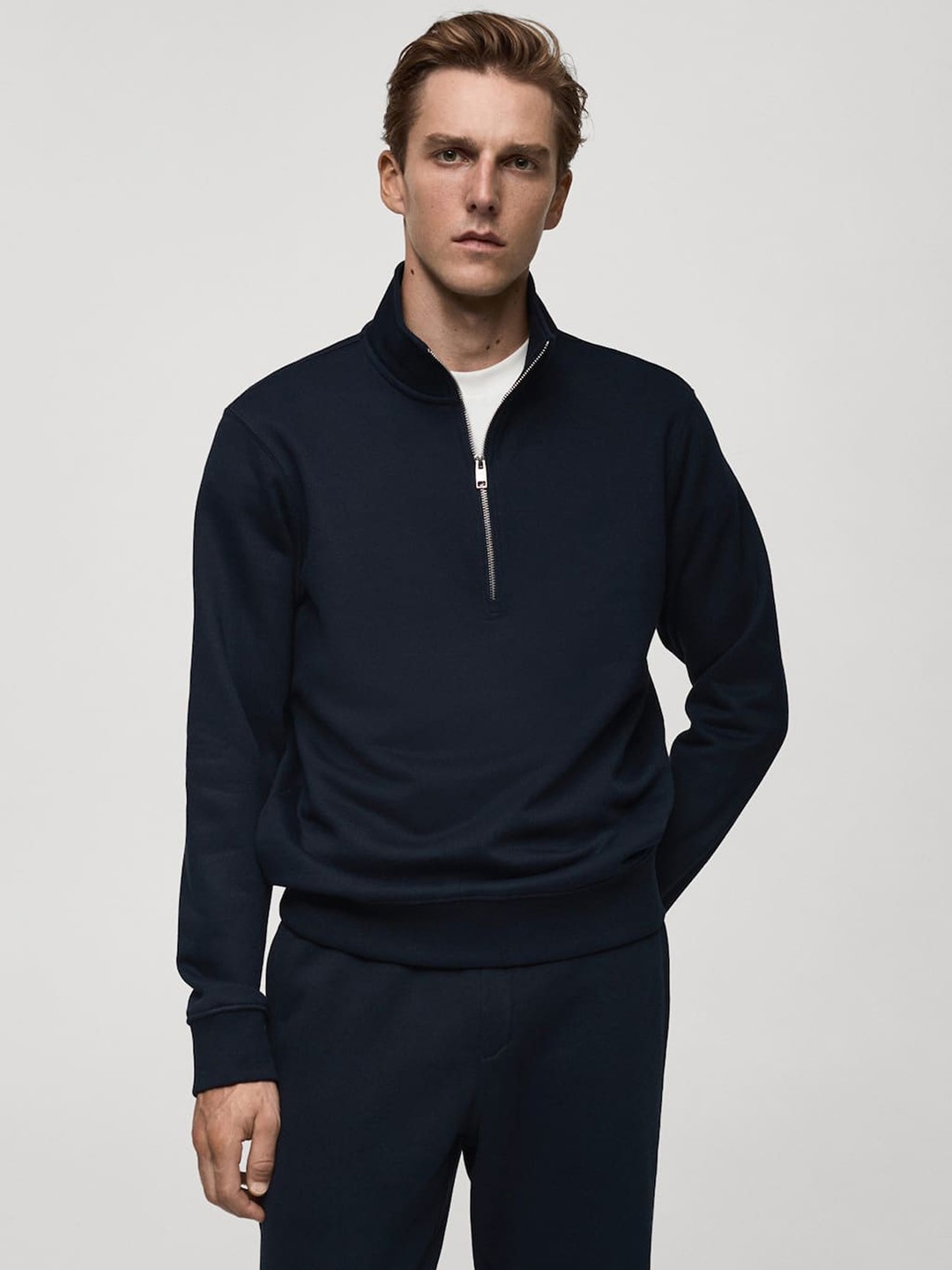 

MANGO MAN Half Zipper Sweatshirt, Navy blue