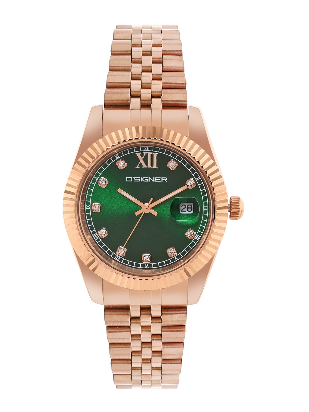 

Dsigner Men Brass Embellished Dial & Bracelet Style Straps Analogue Watch 521RGM.16G, Green