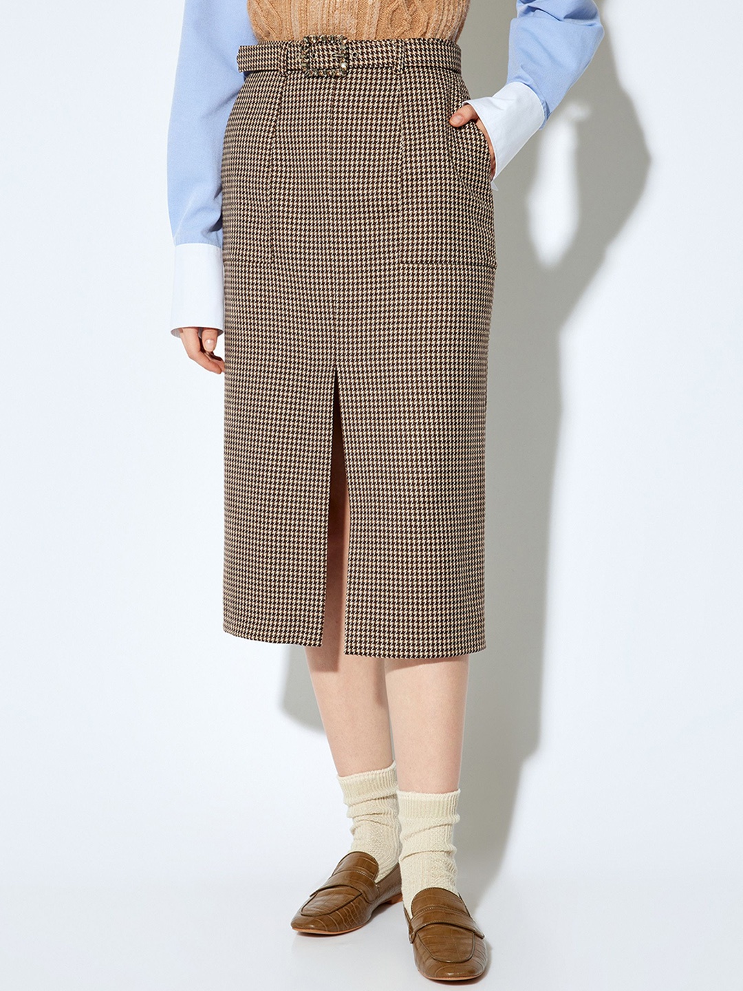 

Koton Checked A-Line Maxi Skirt, Brown