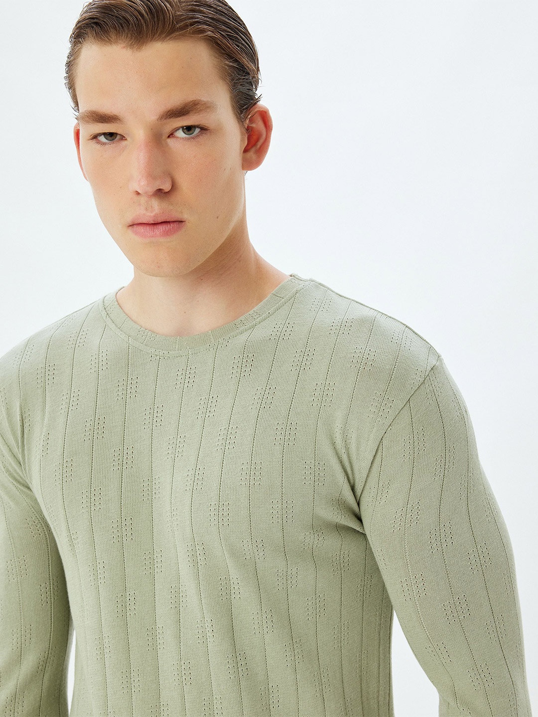 

Koton Men Cotton Striped Pullover, Green