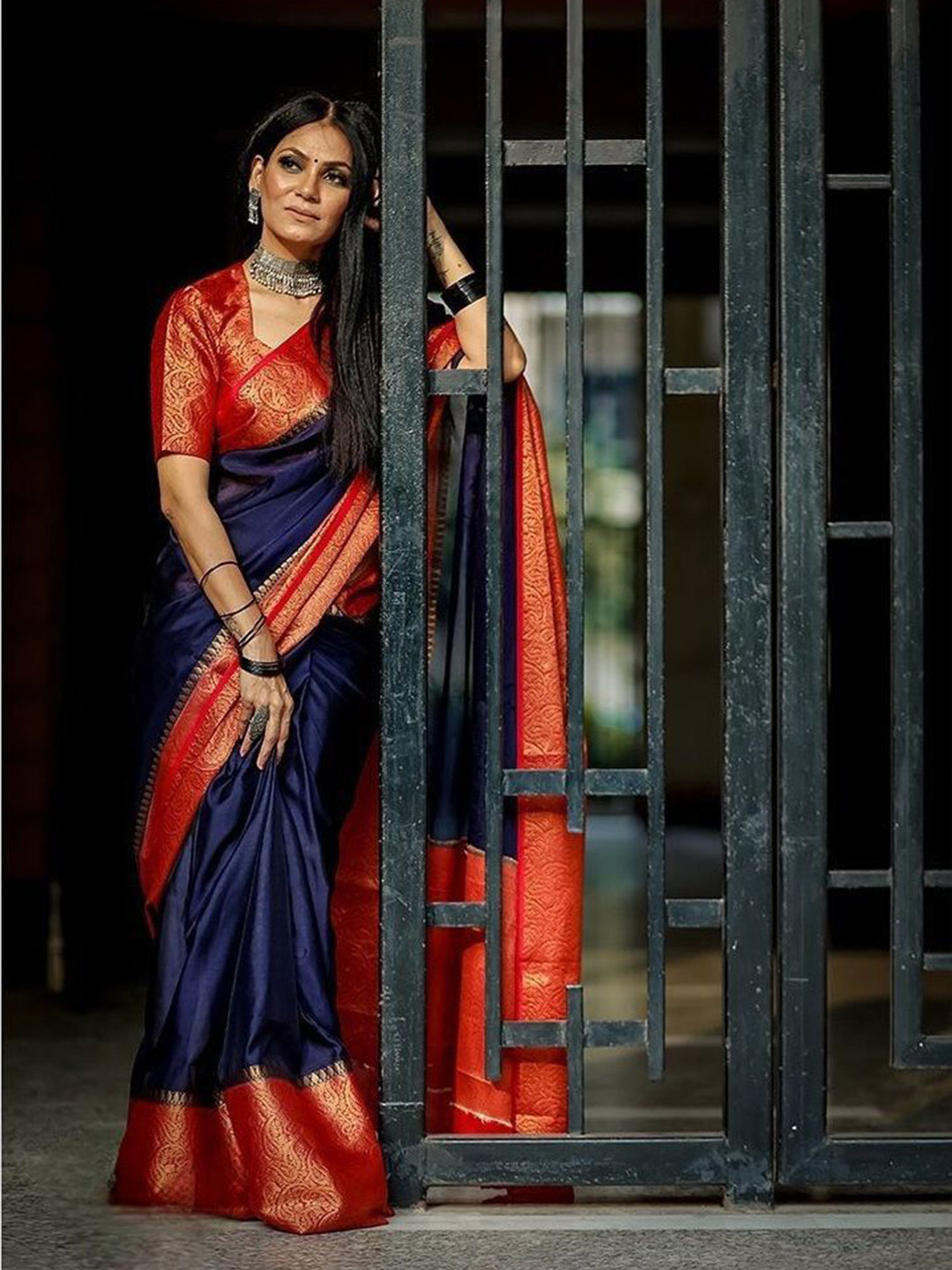 

Areca Designer Polka Dot Zari Pure Silk Designer Banarasi Saree, Red
