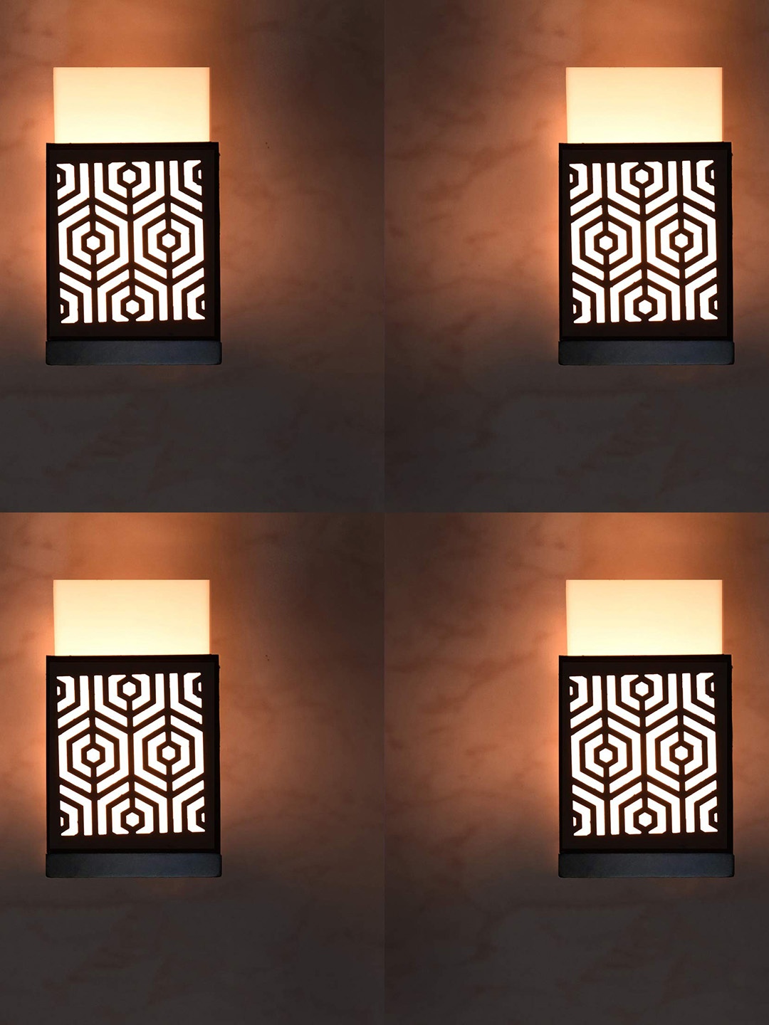 

Gojeeva Black 4 Pieces Wooden Square Shaped Wall Lamps