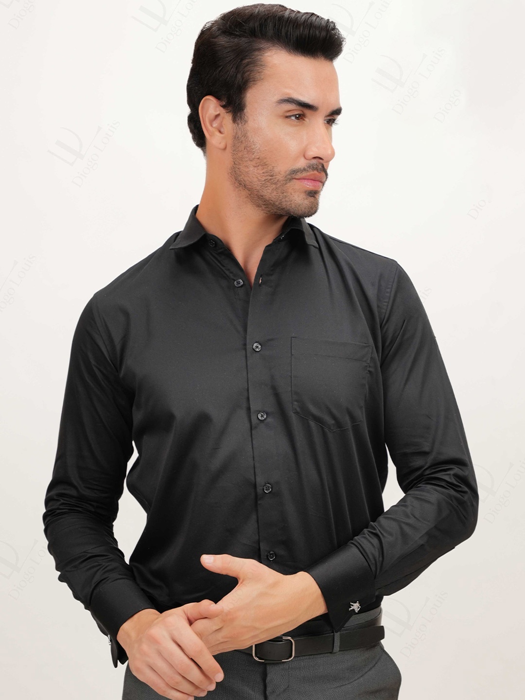 

DIOGO LOUIS Men Premium Solid Regular Fit Shirt, Black