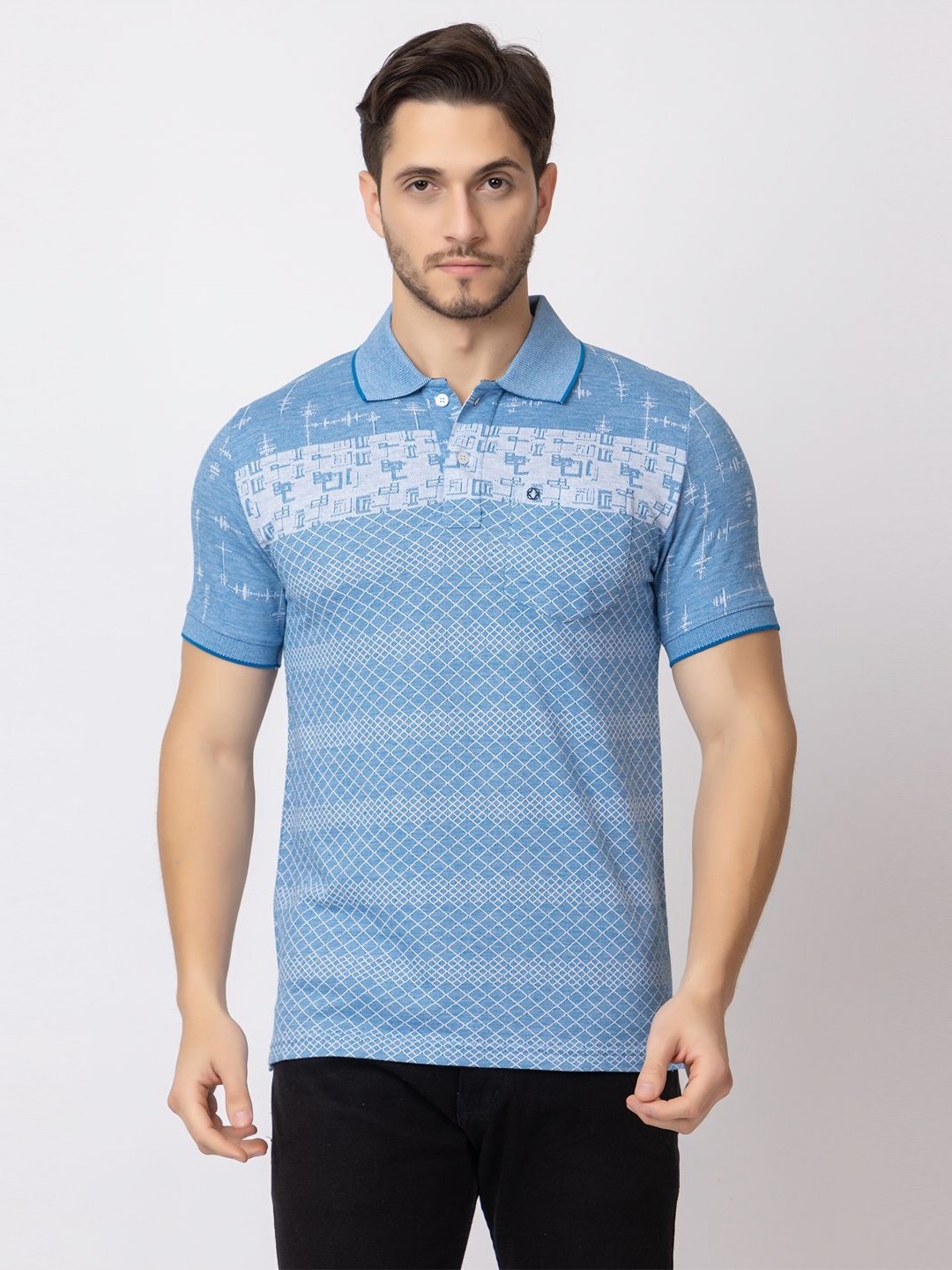 

ARIIX Men Checked Polo Collar Cotton T-shirt, Blue