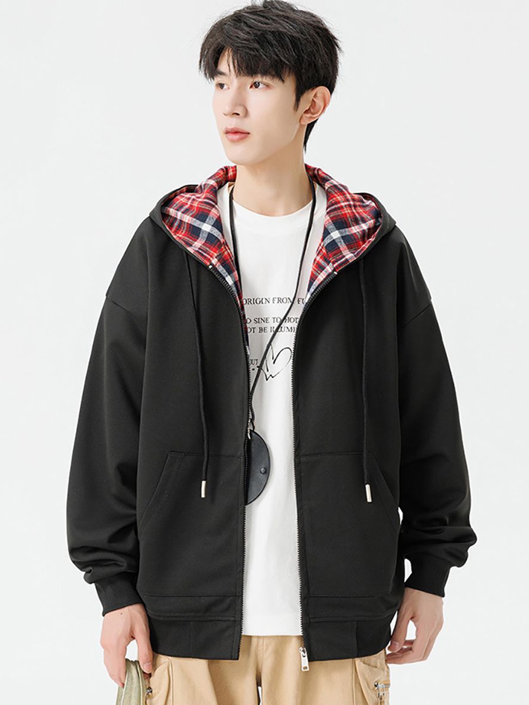 

StyleCast x Revolte Men Checked Lightweight Open Front Jacket, Black
