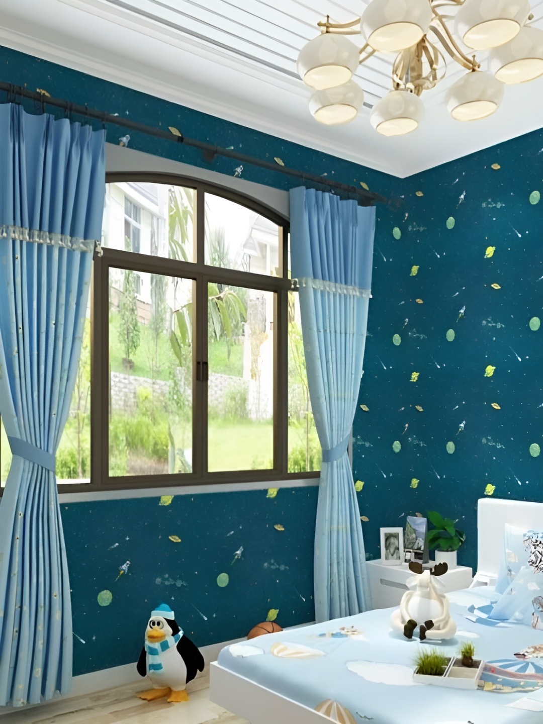 

Asian royal Blue & Green Printed Self-Adhesive Waterproof Wallpaper