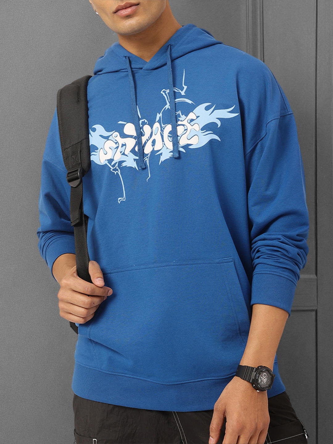 

Kook N Keech Nomadic Knits Printed Oversized Hooded Sweatshirt, Blue