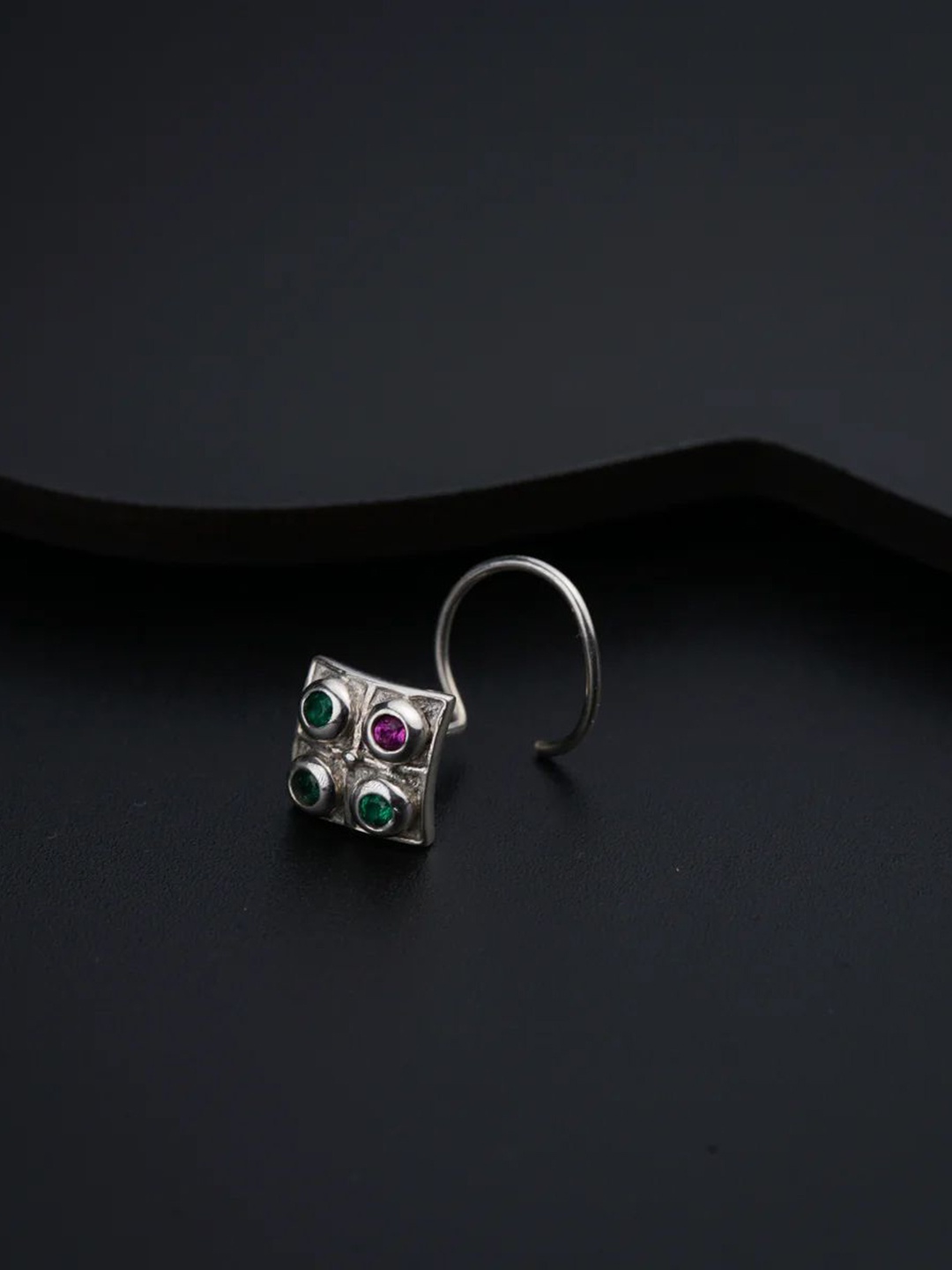 

House of Aadyaa Sterling Silver Oxidised Stone Studded Stud Nosepin