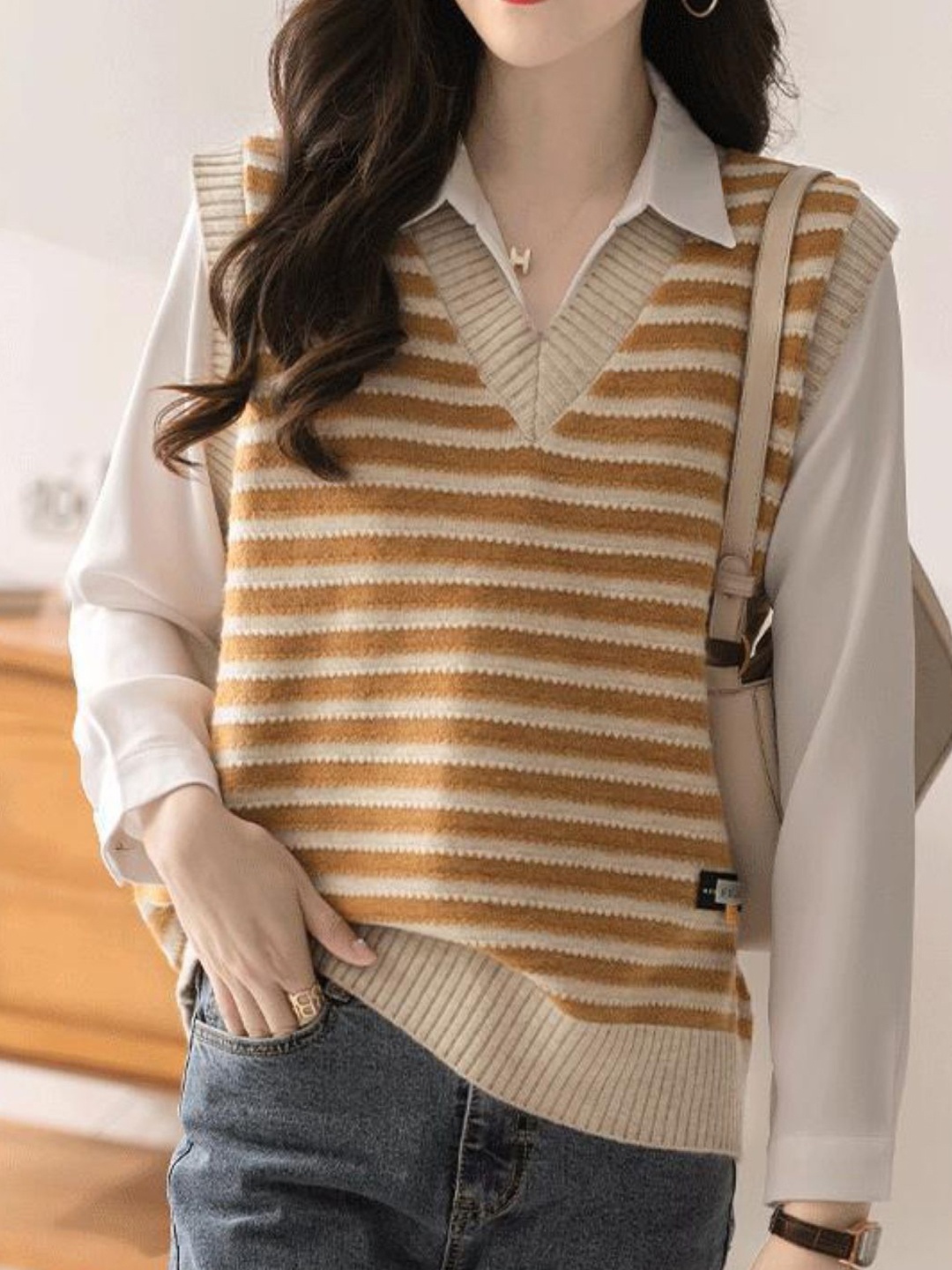 

StyleCast Women Striped Sweater Vest, Orange