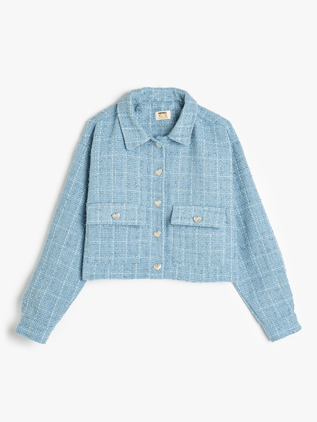 

Koton Girls Checked Acrylic Denim Jacket with Patchwork, Blue