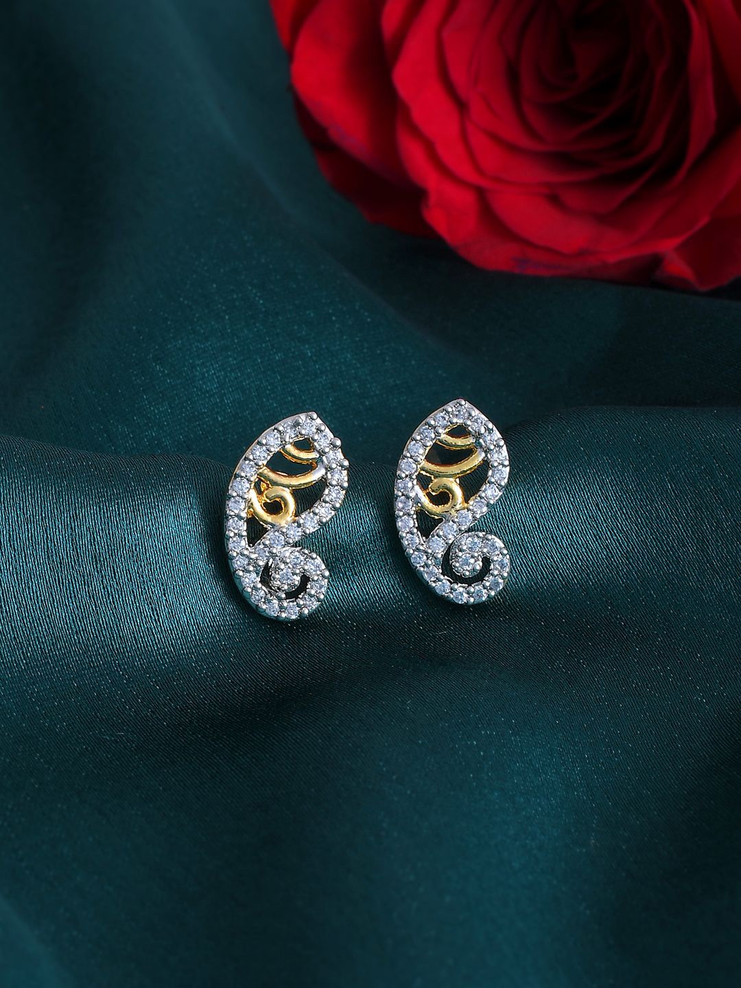 

Voylla Gold-Plated Paisley Shaped Cubic Zirconia Studs