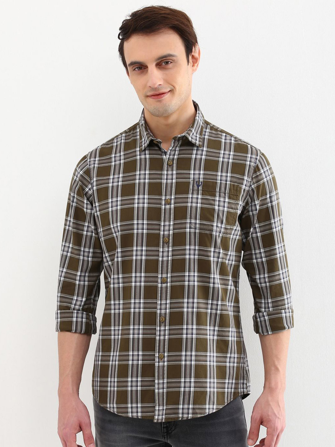 

Allen Solly Men Custom Opaque Checked Casual Shirt, Brown