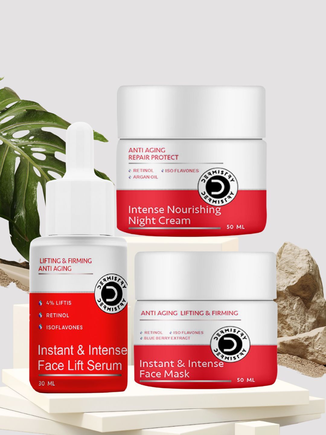 

DERMISTRY Anti Ageing Retinol Face Pack, Night Cream & Face Serum Combo, White