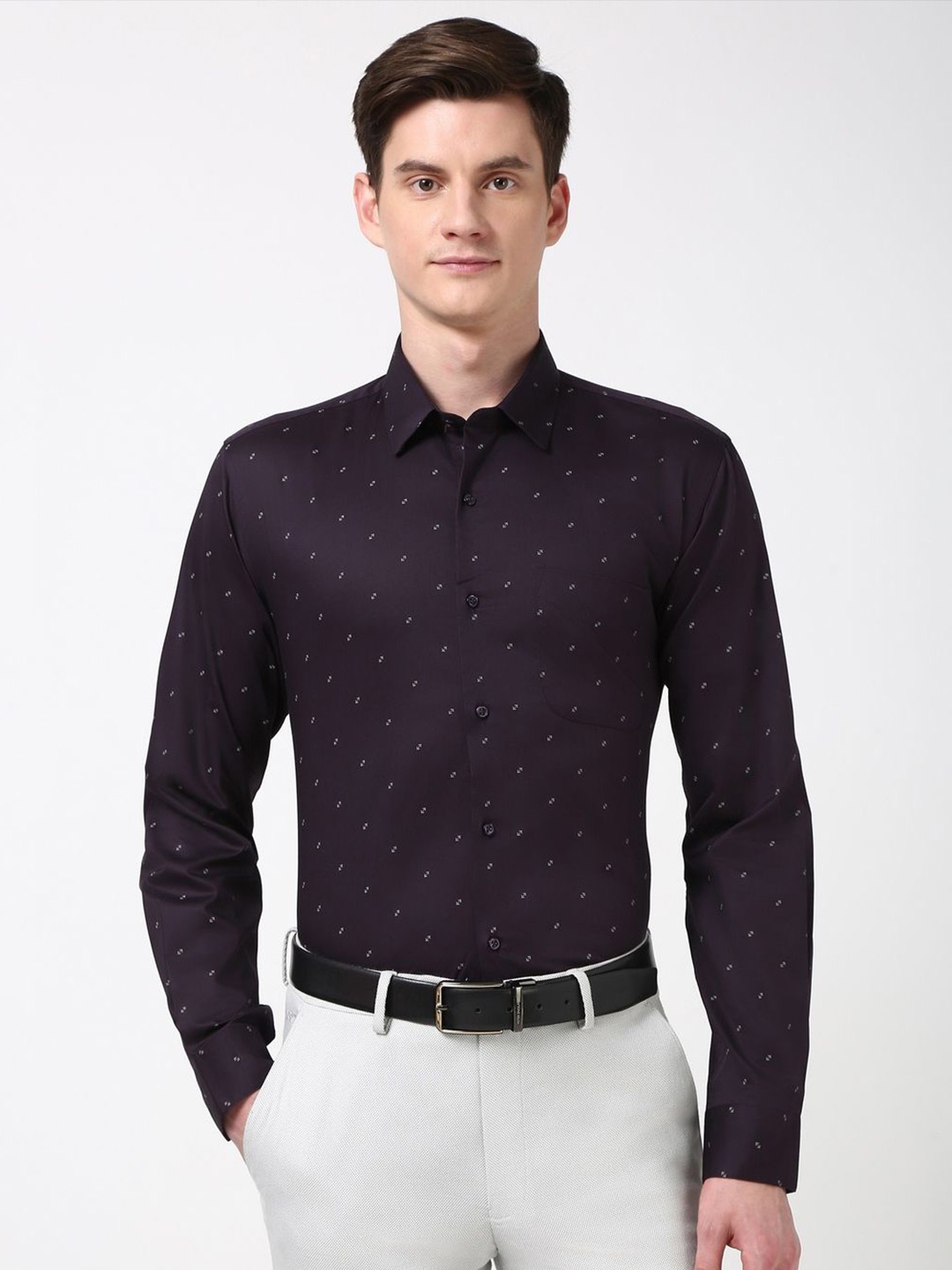 

Peter England Men Opaque Printed Formal Shirt, Purple