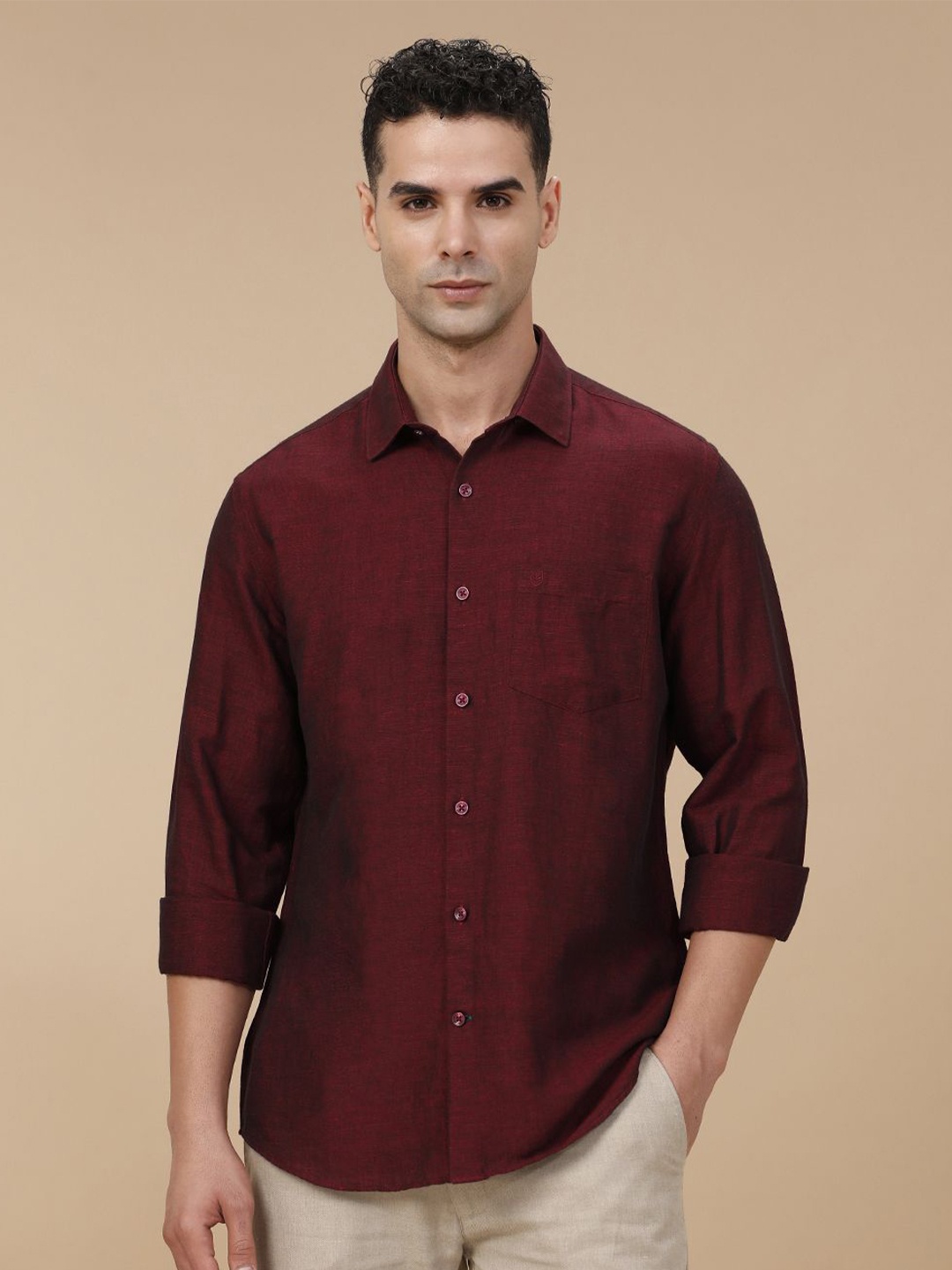 

Linen Club Contemporary Slim Fit Linen Cotton Casual Shirt, Maroon