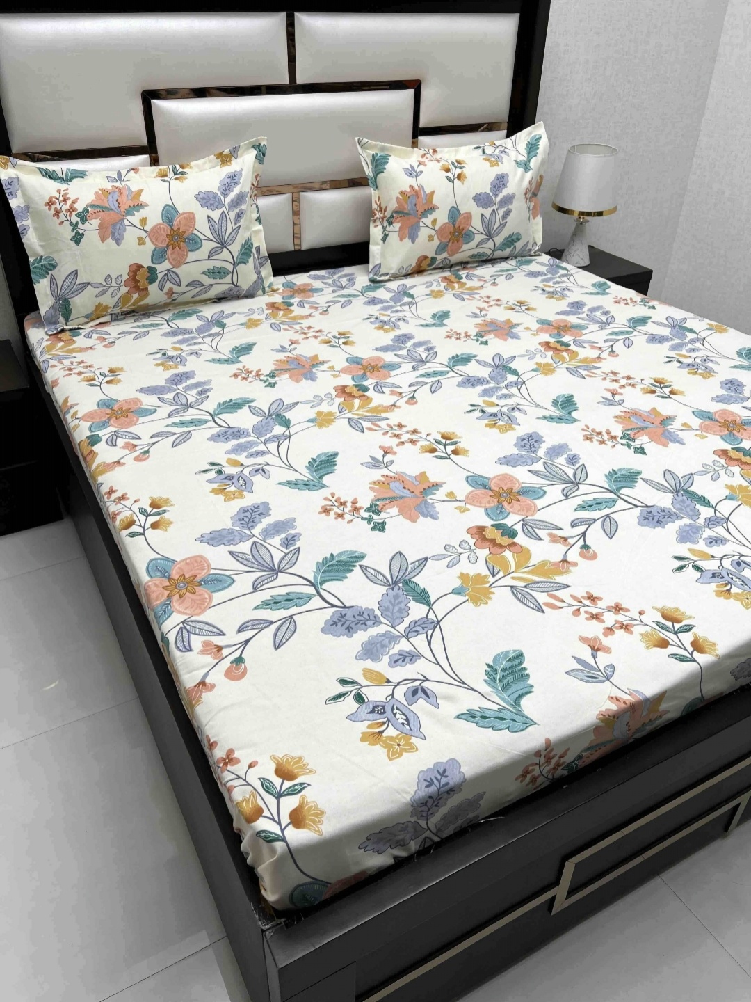 

Pure Decor Amulya White Floral Printed Microfiber 240 TC Queen Bedsheet Set 2.26 x 2.56 m