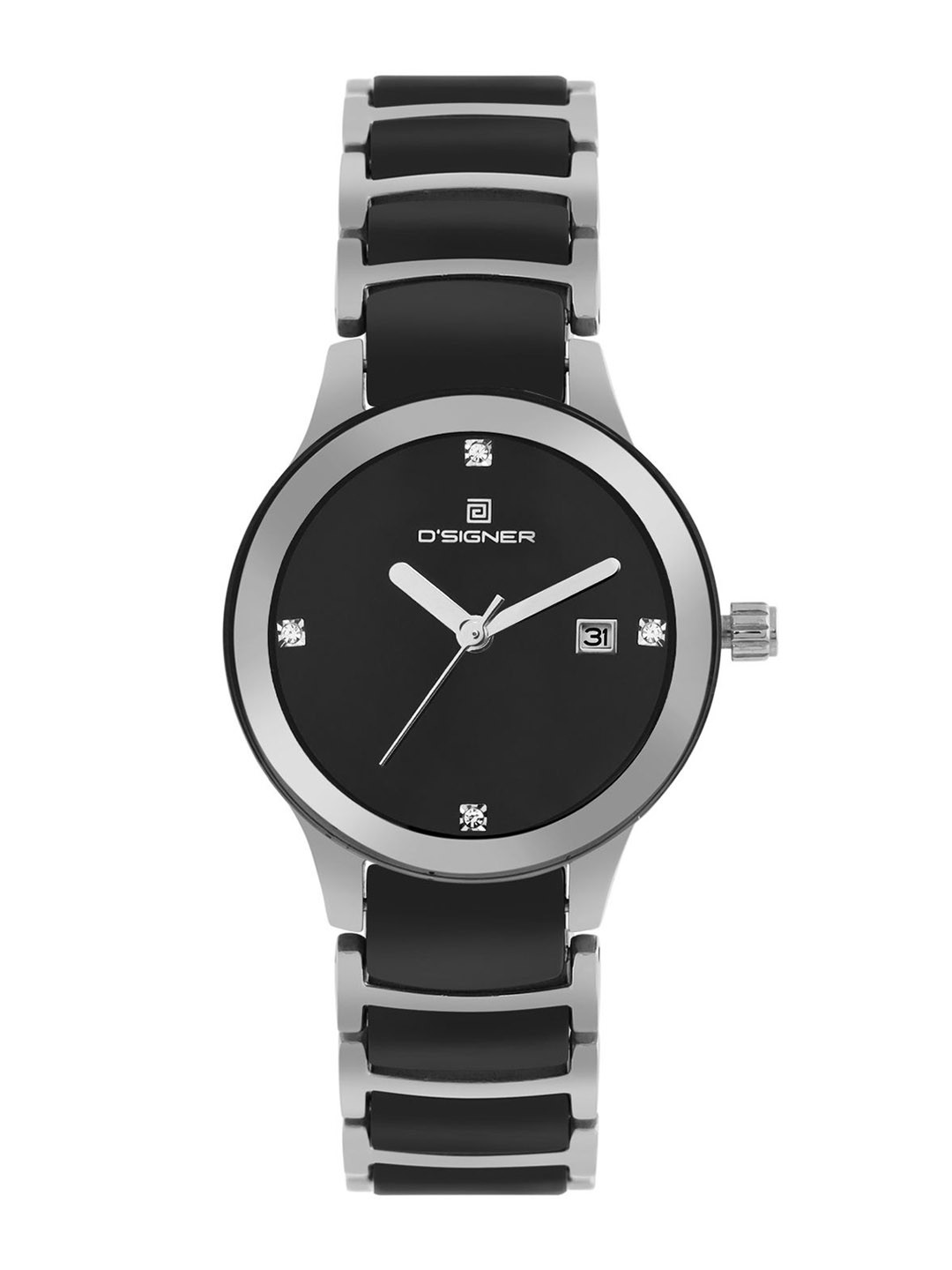 

Dsigner Women Brass Embellished Dial & Bracelet Style Straps Analogue Watch 746BCRM.3L, Black
