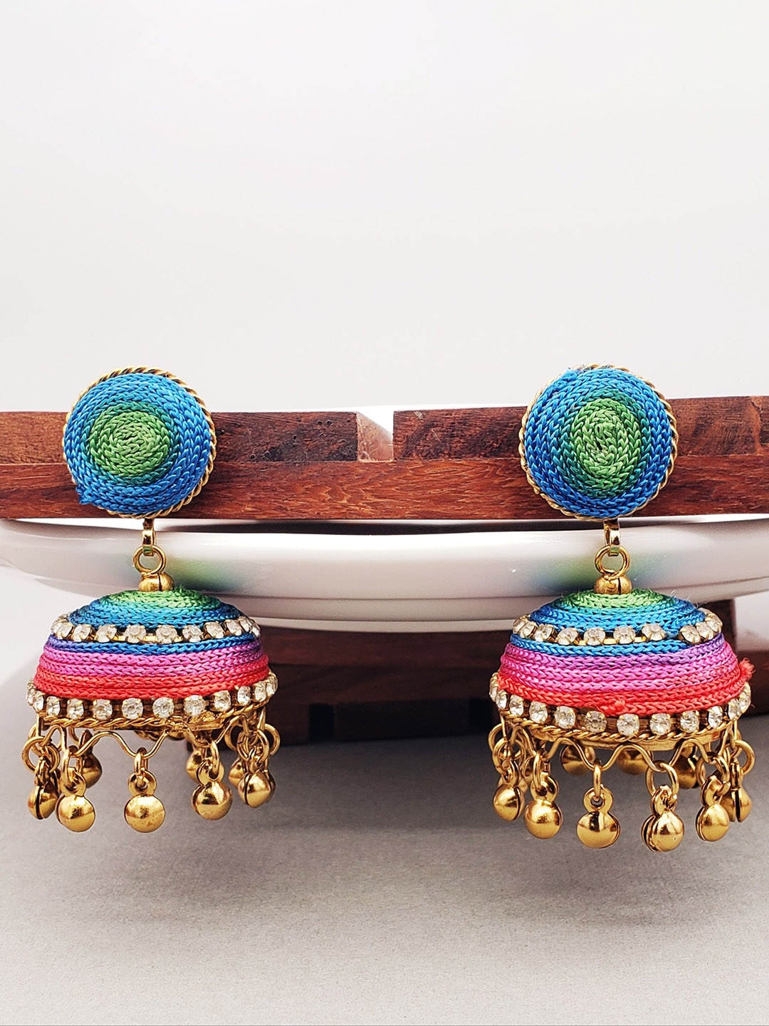 

ZIVOM Gold-Plated Antique Cubic Zirconia Stone Studded Dome Shaped Jhumkas