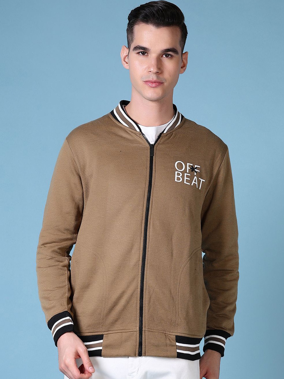 

V-Mart Men Printed Front-Open Cotton Sweatshirt, Brown
