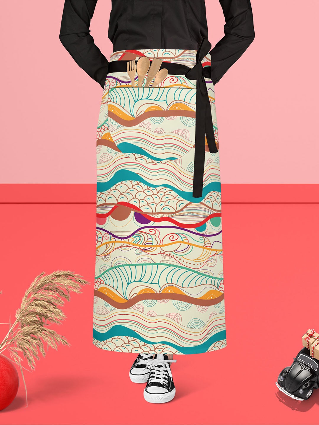 

ArtzFolio Beige & Red Printed Pure Cotton Waist Apron