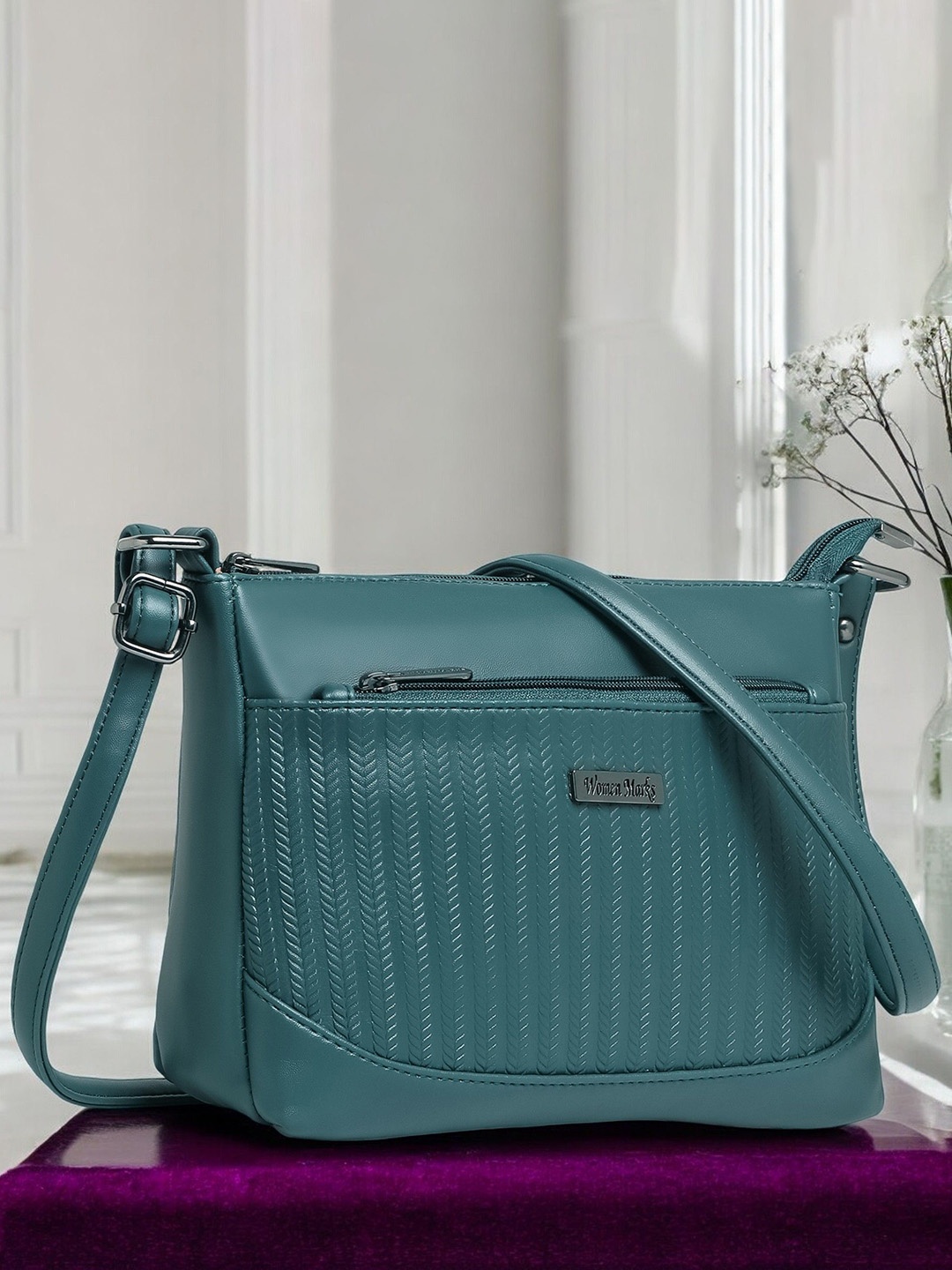 

WOMEN MARKS PU Sling Bag with Cut Work, Blue