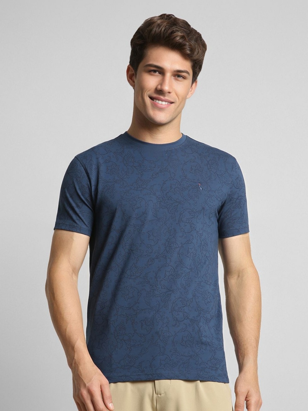 

SIMON CARTER LONDON Men Floral Printed Slim Fit T-shirt, Navy blue