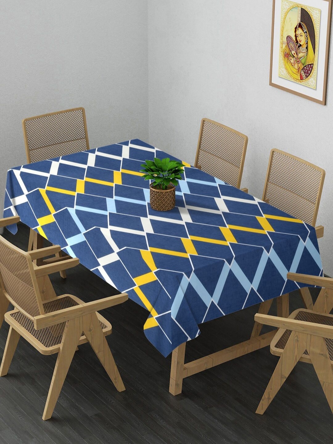 

Arrabi Blue & Yellow Geometric Printed 8-Seater Table Cover