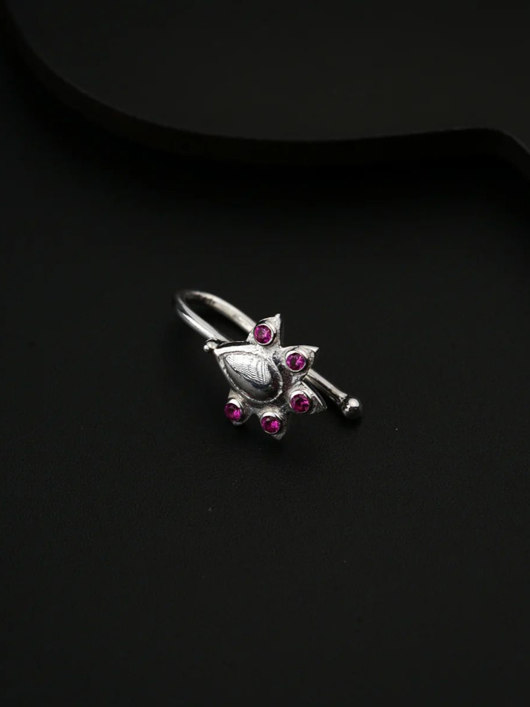 

House of Aadyaa Sterling Silver Oxidised Stone Studded Stud Nosepin