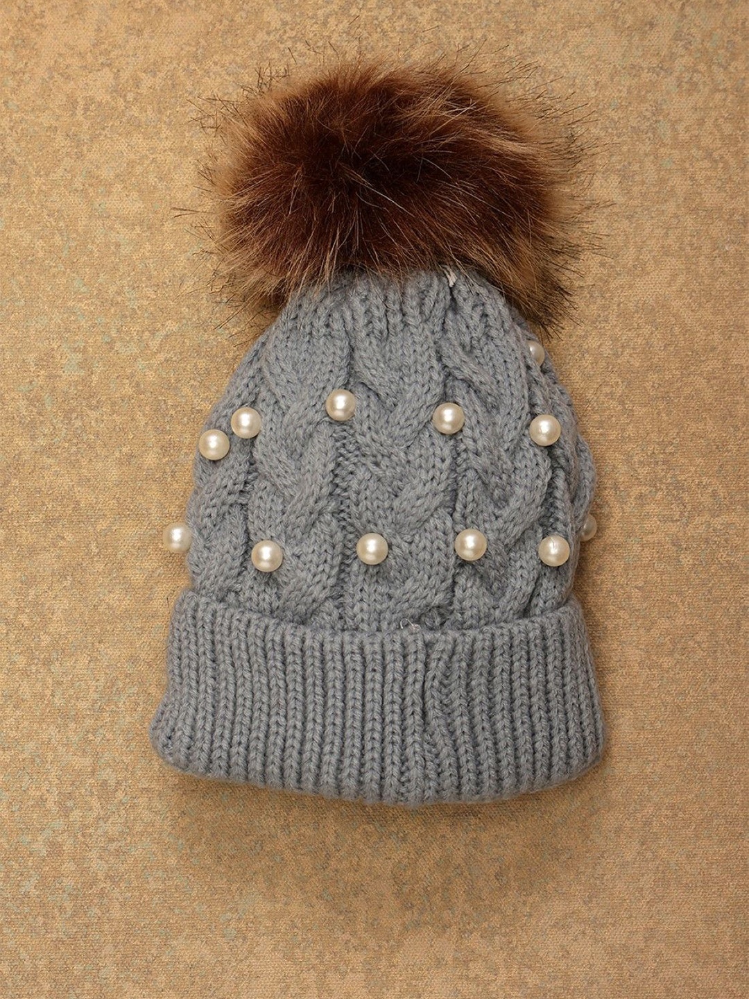 

One Friday Girls Self Design Beanie, Grey